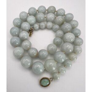 Vintage 1960s Quality H. K. 14k Gold & Pale Green Jade Necklace